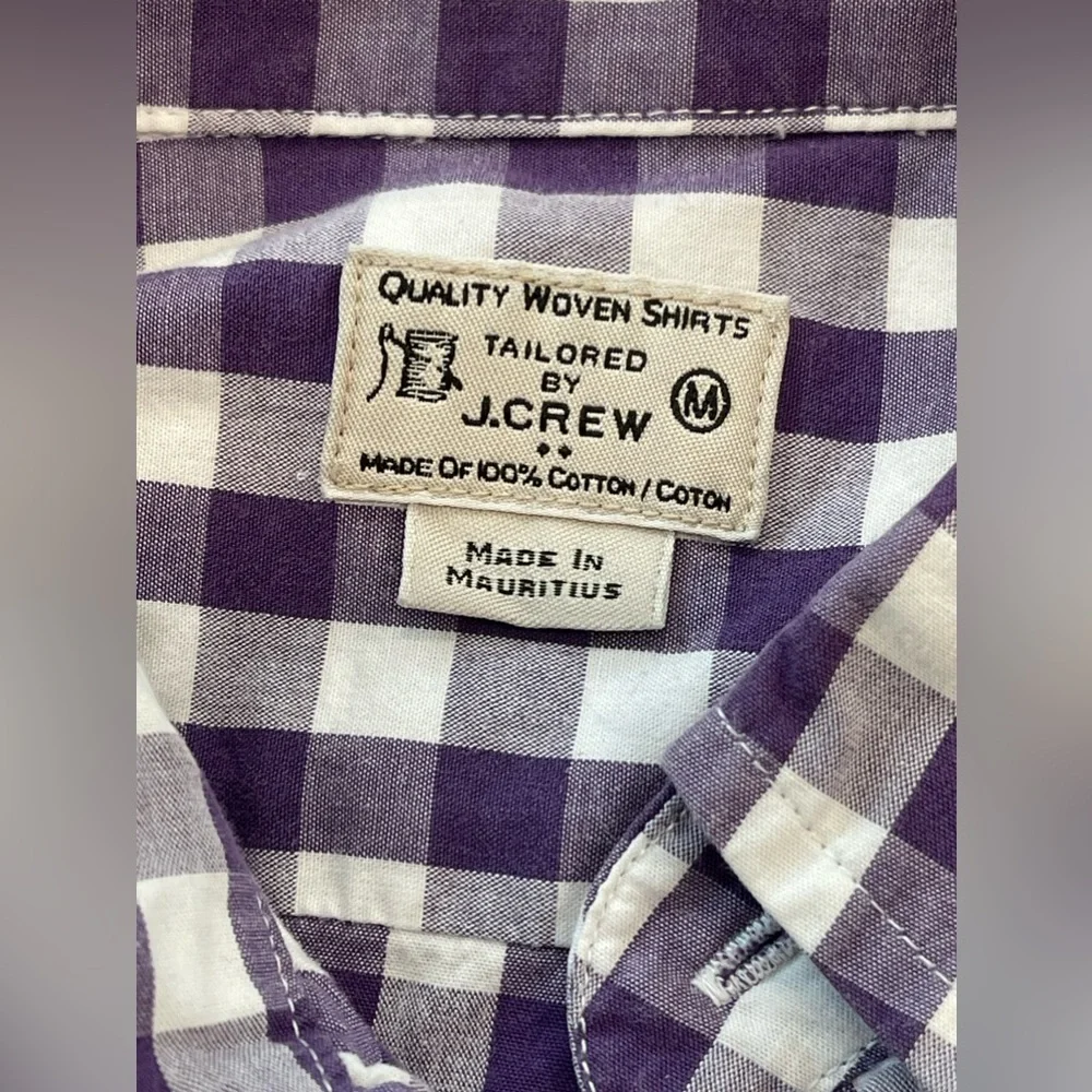 J crew purple‎ white check-button down-size medium-unisex-all cotton! 1980s VTG
